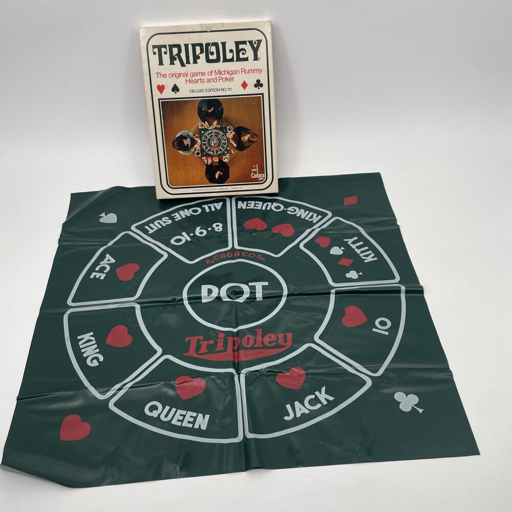 Tripoley Deluxe 111 Layout Board Game Vinyl Mat Michigan Rummy Cadaco VTG 1969